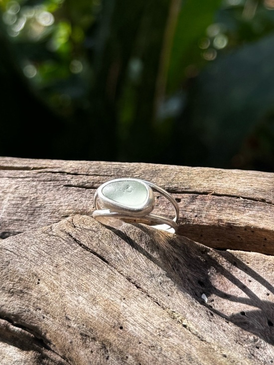 Hand Crafted Jewelry - Sea foam  sea glass sterling & fine silver double band